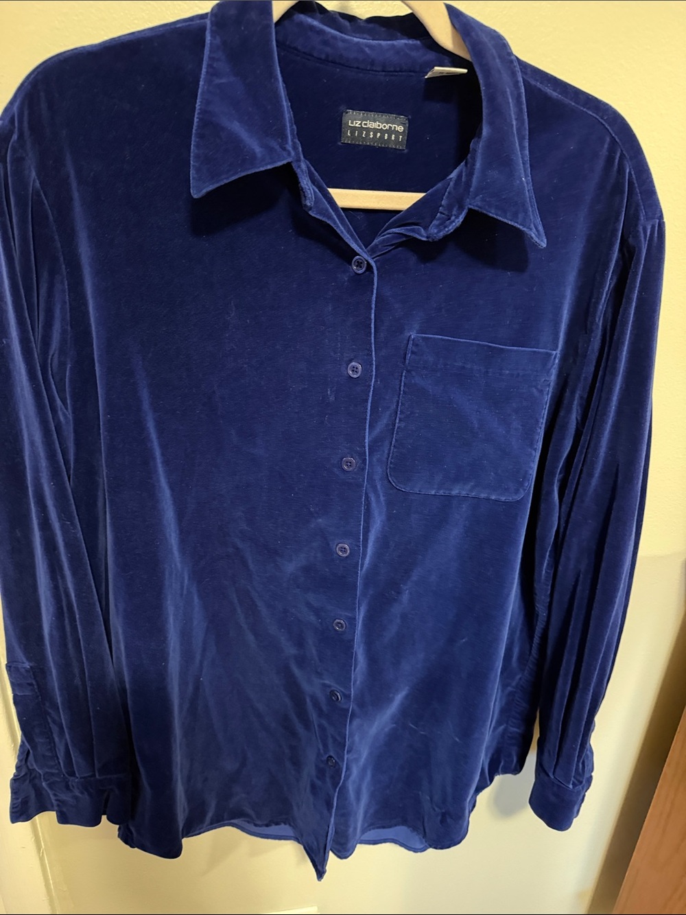 Liz Claiborne Royal Blue Velvet Button-Down Shirt